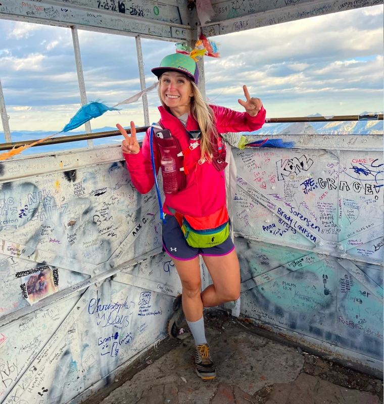 Marcie McClement, 2023 women's champion, at a mountain lookout